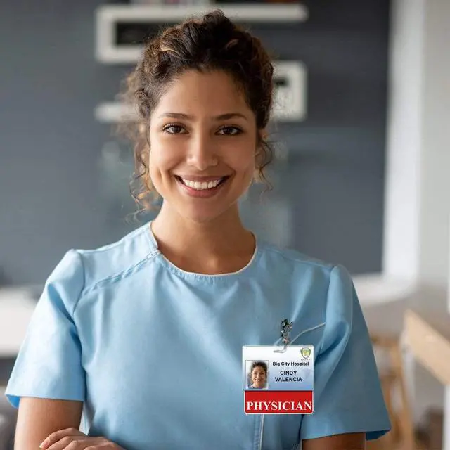 Alt view image 3 of 7 - 5 Pack - Physician Badge Buddy - Heavy Duty Horizontal Badge Buddies for Physicians - Spill & Tear Proof Cards - 2 Sided USA Printed Quick Role Identifier ID Tag Backer by (Red)