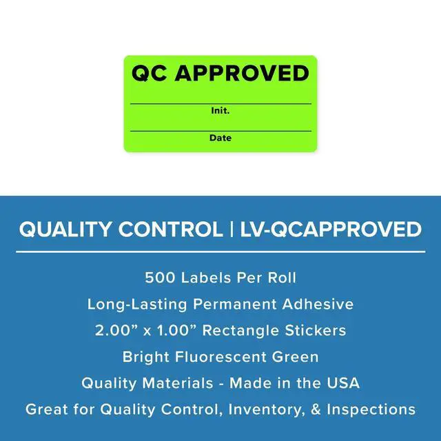 Alt view image 3 of 7 - QC Approved Quality Control Labels, 2" x 1", Bright Green, 500 Labels per Roll, Permanent Adhesive for Inspection & Inventory Use