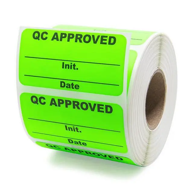 Alt view image 4 of 7 - QC Approved Quality Control Labels, 2" x 1", Bright Green, 500 Labels per Roll, Permanent Adhesive for Inspection & Inventory Use