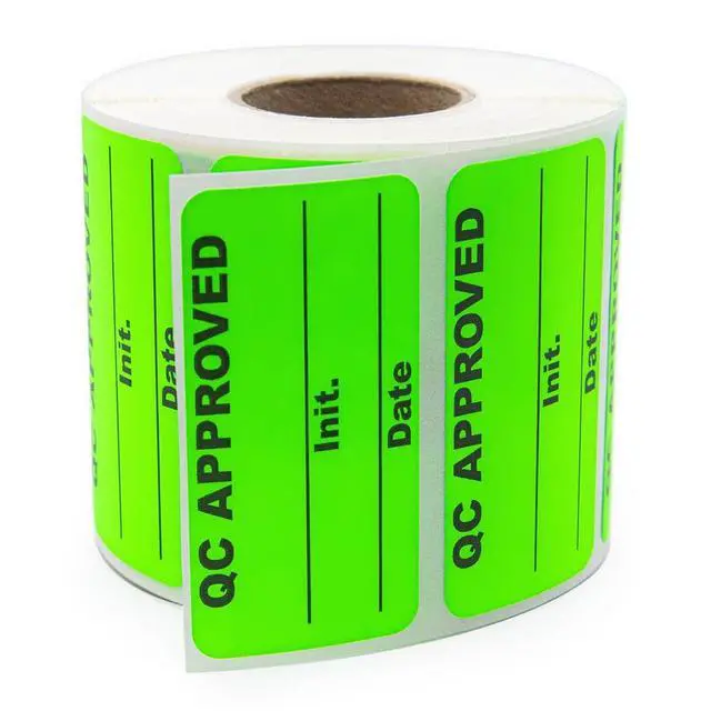 Alt view image 7 of 7 - QC Approved Quality Control Labels, 2" x 1", Bright Green, 500 Labels per Roll, Permanent Adhesive for Inspection & Inventory Use