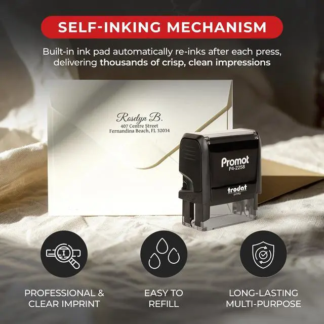 Alt view image 3 of 7 - Custom Address Stamp - Up to 3-Lines w/ 4 Ink Color Options (Large) | Easy-to-Read Imprint, Crisp & Consistent Impressions, Thousands of Clear Stampings, Built-In Self-Inking Mechanism