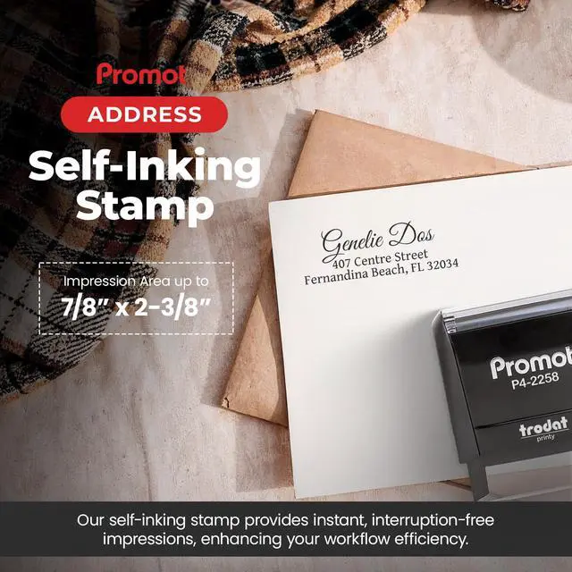 Alt view image 2 of 7 - Custom Address Stamp - Up to 3-Lines w/ 4 Ink Color Options (Large) | Easy-to-Read Imprint, Crisp & Consistent Impressions, Thousands of Clear Stampings, Built-In Self-Inking Mechanism