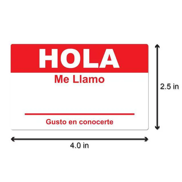 Alt view image 2 of 6 - Spanish Name Tags, Red, 4 x 2.3 inch, 100 Labels | Hola Me Llamo Badges, Stickers for Events Reunions Meet and Greets, Fabric Safe