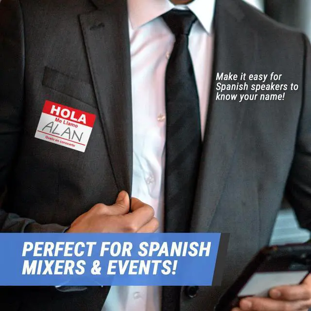 Alt view image 4 of 6 - Spanish Name Tags, Red, 4 x 2.3 inch, 100 Labels | Hola Me Llamo Badges, Stickers for Events Reunions Meet and Greets, Fabric Safe