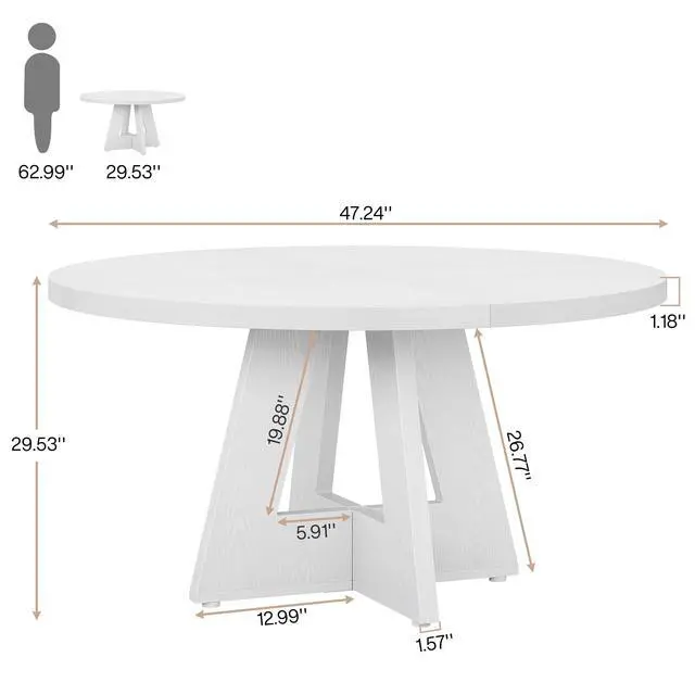 Alt view image 2 of 6 - 47-Inch Round Conference Table for 4-6 People, Wooden Meeting Room Table with Thicken Tabletop and Wood Base, Modern Meeting Training Desk for Conference Room (White)