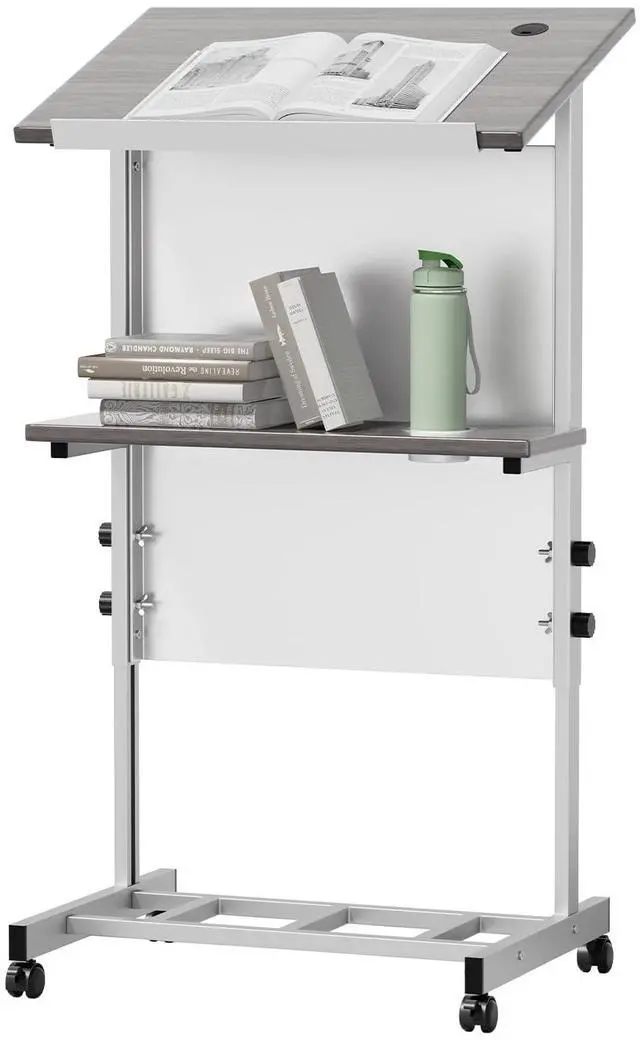 Main image of Podium Stand,Portable Lectern with 7 Adjustable Height Positions,Podium with Shelf and Cup Holder,Mobile Stand for Seminars and Schools (Silver Gray)