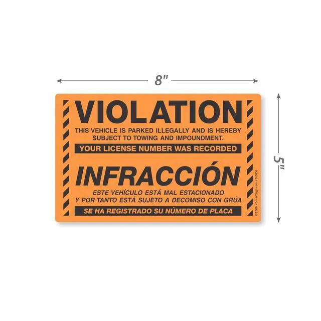 Alt view image 5 of 6 - Bilingual Parking Violation Stickers | Pack of 50 Labels with Permanent Adhesive, 5 x 8 inch, Vehicle Illegally Parked Sticker, Hard to Remove Write-On Tickets, Fluorescent Orange