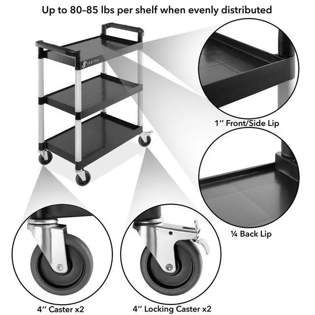 Alt view image 2 of 6 - Heavy-Duty 3-Tier Utility Service Cart with Wheels, 31.5" x 37.5"