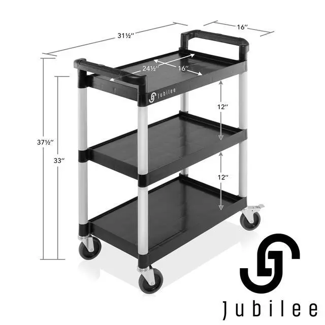Alt view image 5 of 6 - Heavy-Duty 3-Tier Utility Service Cart with Wheels, 31.5" x 37.5"