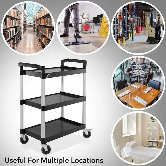 Alt view image 6 of 6 - Heavy-Duty 3-Tier Utility Service Cart with Wheels, 31.5" x 37.5"