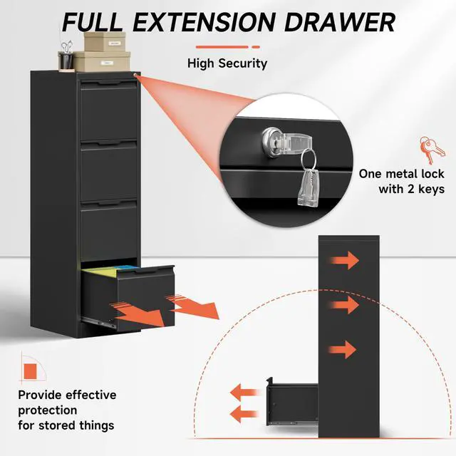 Alt view image 3 of 7 - 4 Drawer File Cabinet with Lock,17.8" Deep Vertical Metal Filing Cabinet for Home Office,Locking Drawer Tall for Hanging Letter/A4/Legal Folders, Easy Assemble-Black