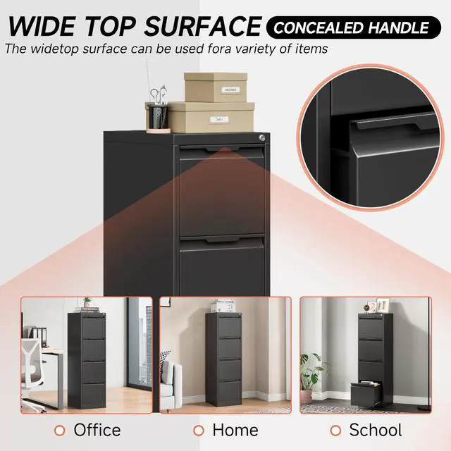 Alt view image 6 of 7 - 4 Drawer File Cabinet with Lock,17.8" Deep Vertical Metal Filing Cabinet for Home Office,Locking Drawer Tall for Hanging Letter/A4/Legal Folders, Easy Assemble-Black
