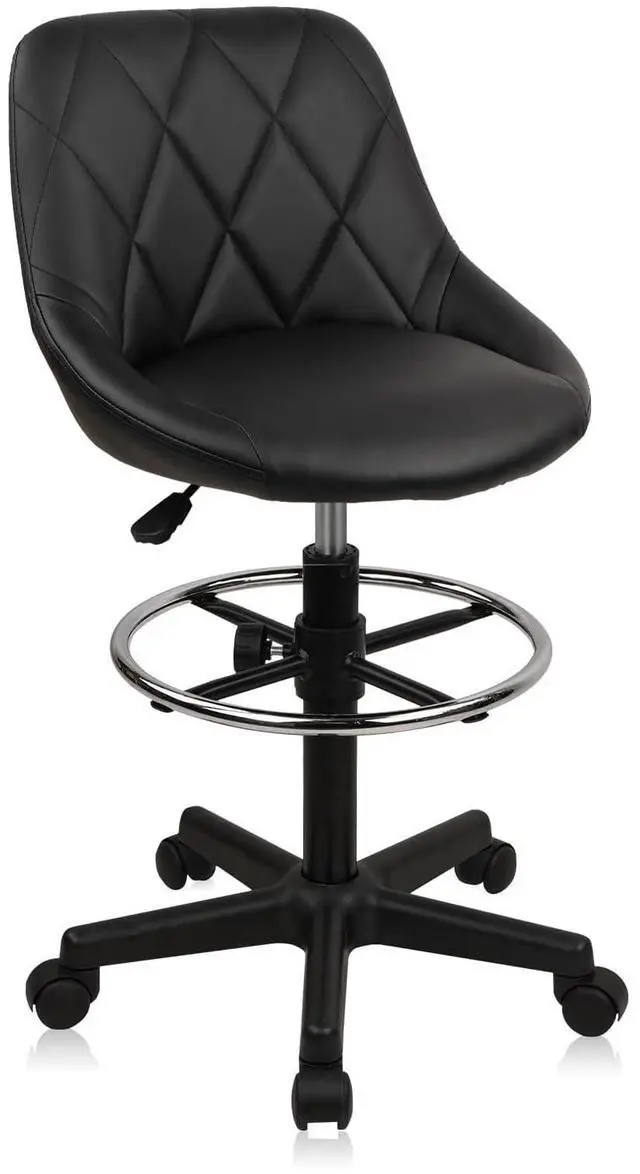 Main image of Drafting Chair with Backrest, Faux Leather Height Adjustable Rolling Swivel Stool with Foot Ring, Ergonomic Tall Standing Desk Office Chair with Wheels for Workshop Kitchen Bar Counter