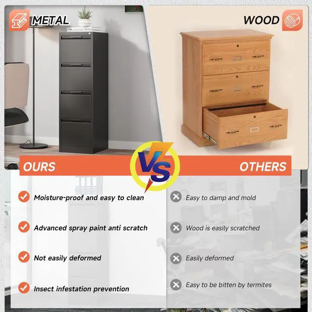 Alt view image 7 of 7 - 4 Drawer File Cabinet with Lock,17.8" Deep Vertical Metal Filing Cabinet for Home Office,Locking Drawer Tall for Hanging Letter/A4/Legal Folders, Easy Assemble-Black