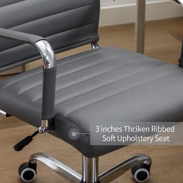 Alt view image 5 of 6 - Office Desk Chair Leather, Conference Room Chairs with Wheels, Executive Modern High Back Ergonomic Swivel Rolling Ribbed Computer Chair
