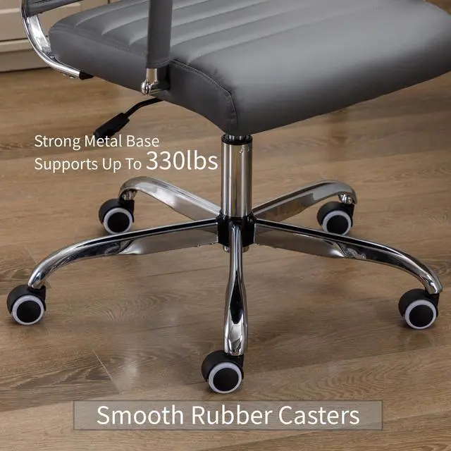 Alt view image 6 of 6 - Office Desk Chair Leather, Conference Room Chairs with Wheels, Executive Modern High Back Ergonomic Swivel Rolling Ribbed Computer Chair