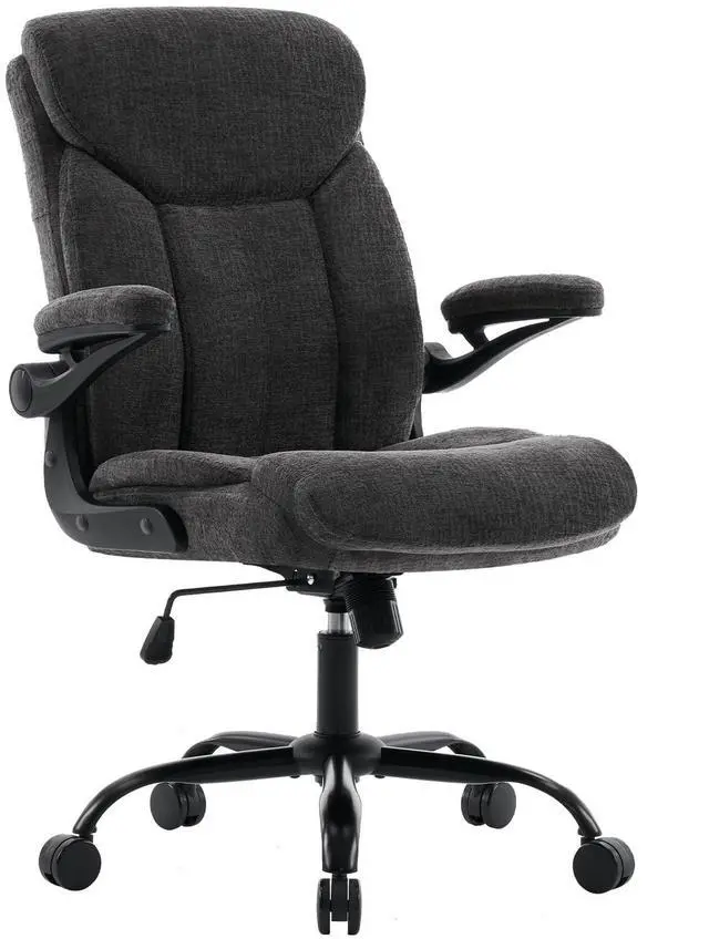 Main image of Executive Fabric Office Desk Chair - Ergonomic Computer Study Chair Grey | Comfy Fabric Cloth Desk Chair with Flip-up Armrests Lumbar Support Hight Adjustable for Short People for Reading Meeting Room
