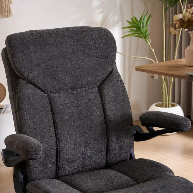Alt view image 7 of 7 - Executive Fabric Office Desk Chair - Ergonomic Computer Study Chair Grey | Comfy Fabric Cloth Desk Chair with Flip-up Armrests Lumbar Support Hight Adjustable for Short People for Reading Meeting Room