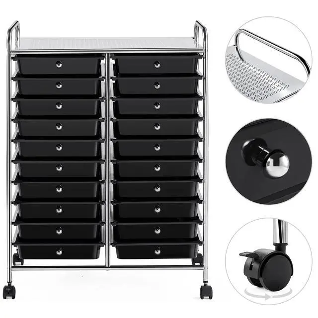Alt view image 6 of 7 - 20-Drawer Rolling Storage Cart on Wheels, Craft Organizer, Black | Twenty drawers and a top shelf sort craft, art, and office supplies; steel frame, plastic bins, locking wheels, easy setup