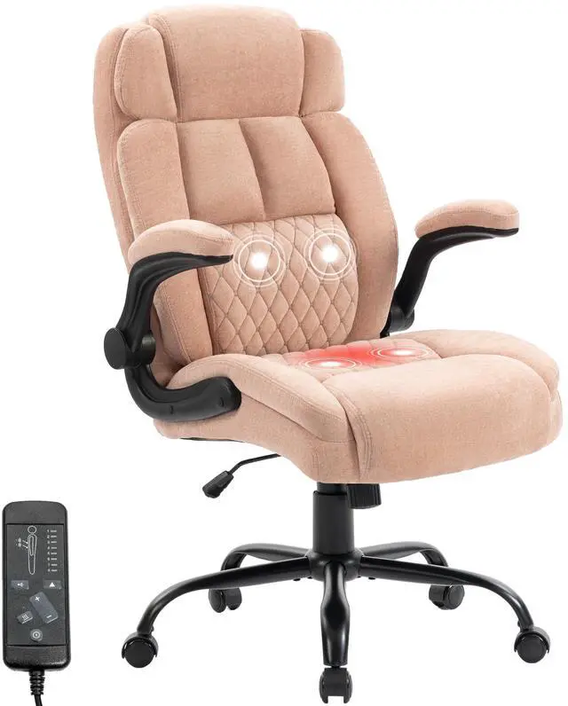 Main image of Massage Office Chair,500LBS Ergonomic Rocking Executive Desk Chairs with 4 Points Vibration&Heat,Padded Flipup Armrests for Big and Tall Office Chair,Swivel Computer Chair Pink