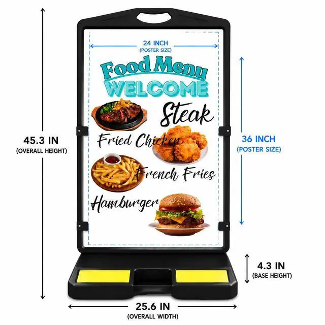 Alt view image 2 of 7 - 2 Pack A-Frame Sidewalk Signs, Double-Sided Outdoor Sign Holder | Fits 24" × 36" Posters, Water-Fillable Base, Slide-In Frame with Carry Handle for Restaurant, Retail & Events