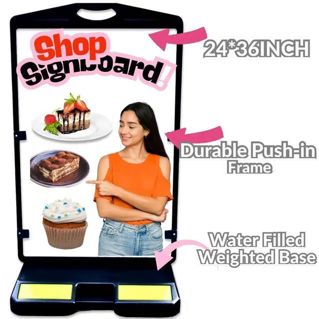 Alt view image 5 of 7 - 2 Pack A-Frame Sidewalk Signs, Double-Sided Outdoor Sign Holder | Fits 24" × 36" Posters, Water-Fillable Base, Slide-In Frame with Carry Handle for Restaurant, Retail & Events