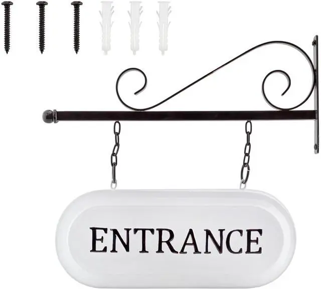 Main image of Wall-Mounted Metal Entrance Sign, Farmhouse Enamelware 2-Sided Business Reception/Office Sign