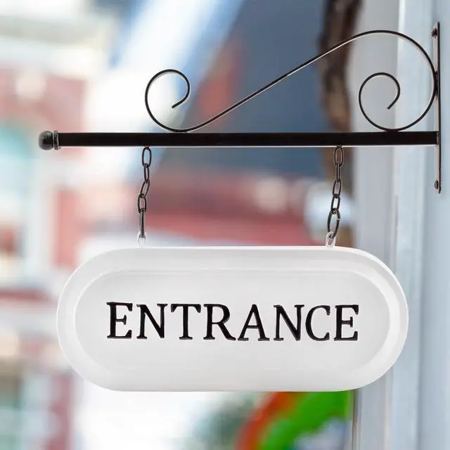 Alt view image 2 of 7 - Wall-Mounted Metal Entrance Sign, Farmhouse Enamelware 2-Sided Business Reception/Office Sign