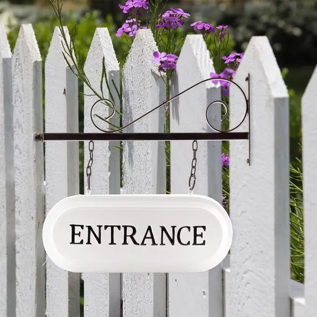 Alt view image 4 of 7 - Wall-Mounted Metal Entrance Sign, Farmhouse Enamelware 2-Sided Business Reception/Office Sign