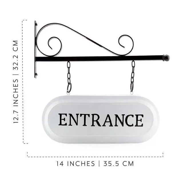 Alt view image 6 of 7 - Wall-Mounted Metal Entrance Sign, Farmhouse Enamelware 2-Sided Business Reception/Office Sign