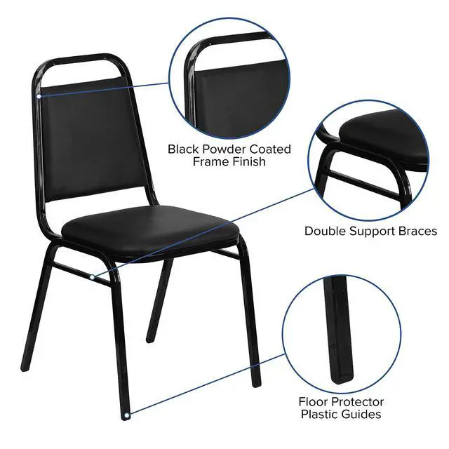 Alt view image 7 of 7 - Hercules Vinyl Banquet Chair, Black, 4-Pack | Stackable, Trapezoidal Back, Black Frame, Vinyl Upholstery
