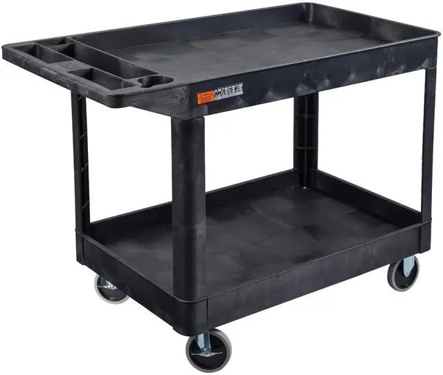 Main image of Tubstr Extra Large Two-Shelf Utility Cart with Heavy-Duty Wheels | 500 lb. Capacity Rolling Utility & Tool Cart for Warehouses, Industrial Settings, Auto Garages, & More (Black, 45.5 x 24.5)