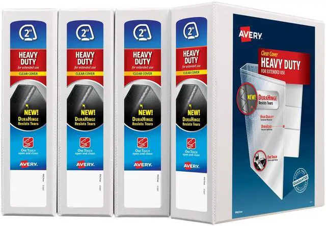 Main image of Heavy-Duty View 3 Ring Binder, 2" One Touch Slant Rings, Holds 8.5" x 11" Paper, 4 White Binders (79790)