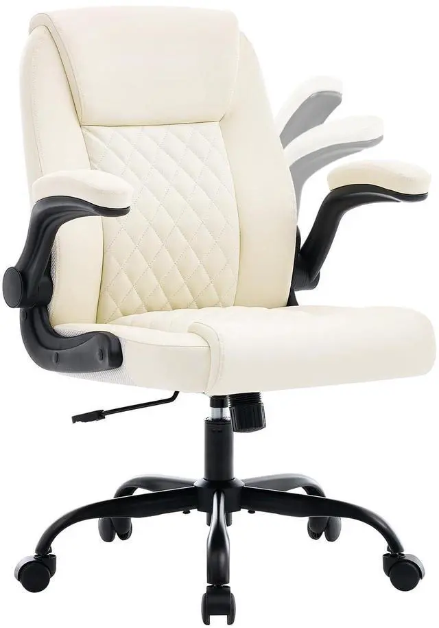 Main image of Executive Office Chair with Lumbar Support & Flip-up Arms, Beige | Ergonomic Desk Chair, 90115° Tilt & Rocking, 20.1" Wide Seat, PU Leather, for Home Offices & Conference Rooms, 300Lbs