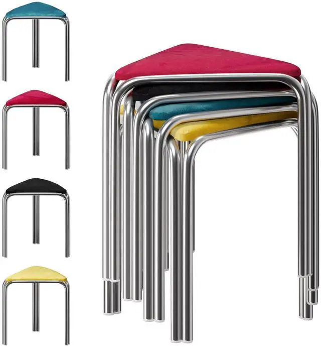 Main image of 18 Inch Stackable Triangular Stools 4 Pack, Colorful Velvet Padded | Metal Frame Stacking Stool, Space-saving, Portable Nesting Benches, Decoration for Home Kitchen Dining Room Cafe