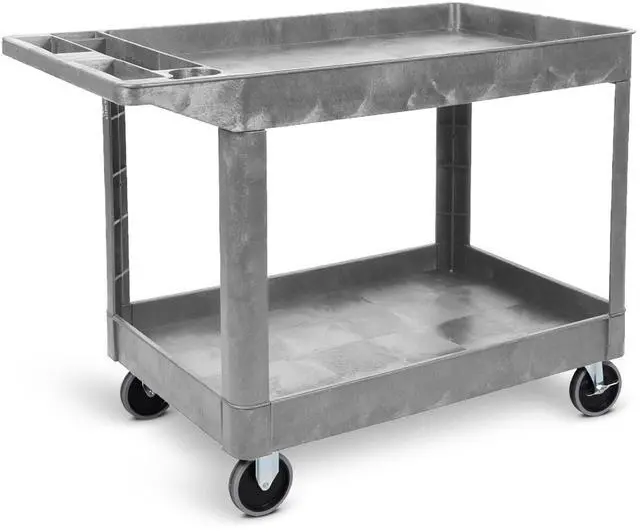Main image of Tubstr Extra Large Two-Shelf Utility Cart with Wheels | 500 lb. Capacity Rolling Utility & Tool Cart for Warehouses, Industrial Settings, Auto Garages, & More (Gray, 45.5 x 24.5)