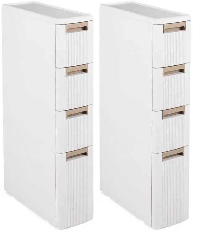 Main image of Set of 2 4-Tier Narrow Storage Cabinet, Slim Rolling Cart with 4 Drawers & 3 Removable Dividers, Plastic Storage Organizer with Wheels for Small Spaces Bathroom Kitchen