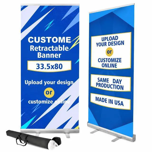 Main image of Custom Retractable Roll-Up Banner Stand with Black Carrying Bag, Silver Aluminum DisplayCustom Banner for Trade Show Exhibition, Business Events & Store Displays, 33.5" x 80" (Printing Included)