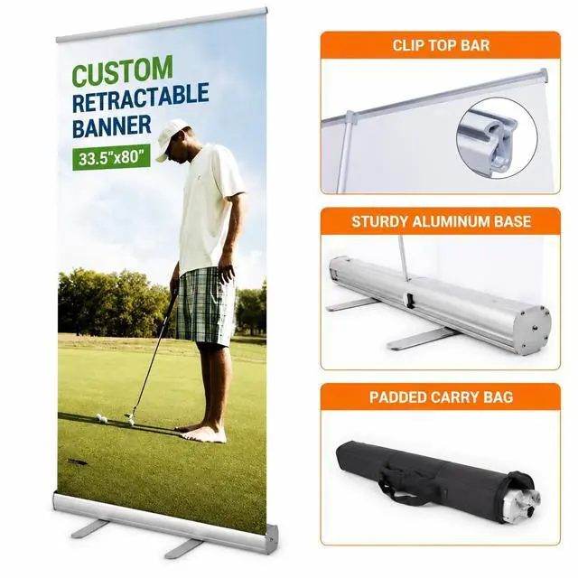 Alt view image 5 of 7 - Custom Retractable Roll-Up Banner Stand with Black Carrying Bag, Silver Aluminum DisplayCustom Banner for Trade Show Exhibition, Business Events & Store Displays, 33.5" x 80" (Printing Included)