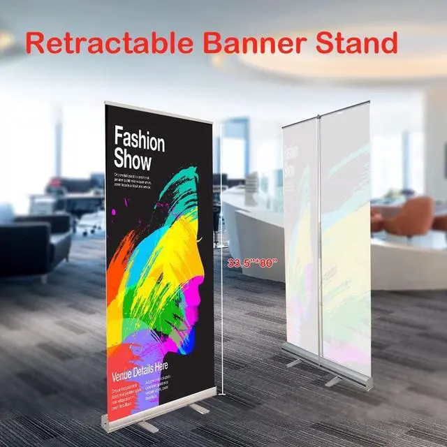 Alt view image 7 of 7 - Custom Retractable Roll-Up Banner Stand with Black Carrying Bag, Silver Aluminum DisplayCustom Banner for Trade Show Exhibition, Business Events & Store Displays, 33.5" x 80" (Printing Included)