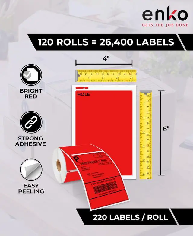 Alt view image 3 of 6 - 1744907 6 Rolls | 1320 Red Direct Thermal Address Labels (4 x 6 in) | 4x6 Shipping Labels Compatible with Dymo LabelWriter 4XL and Zebra Direct Thermal Printers