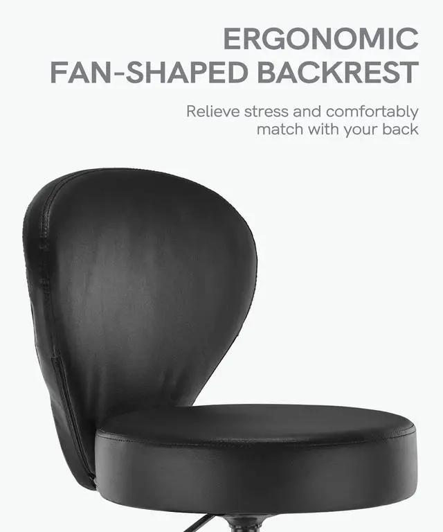 Alt view image 5 of 7 - PVC Faux Leather Drafting Chair Set of 4 Rolling Swivel Salon Stool with Back Foot Rest Adjustable Hydraulic Seat Height 30 Inch Diameter 15 in Lumbar Support for Massage Facial Spa 4 Pack