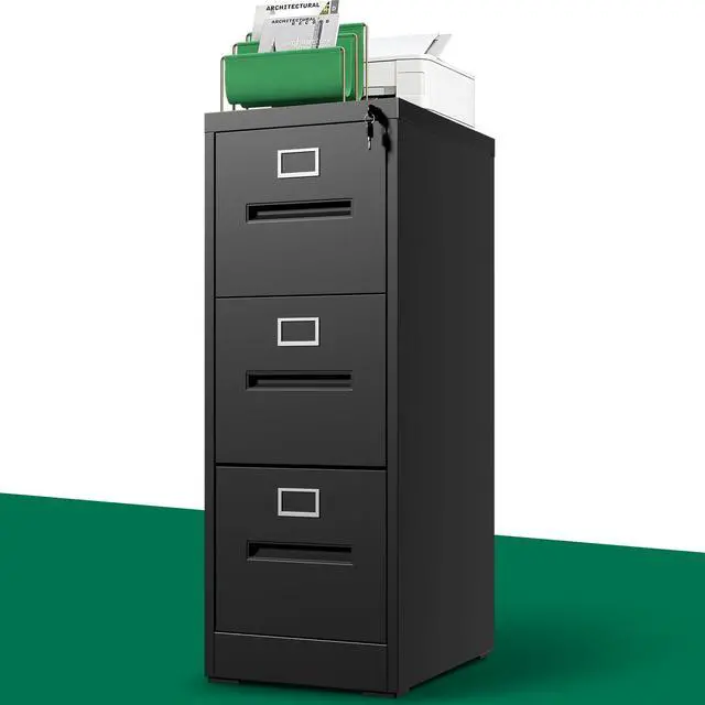 Main image of 3 Drawer File Cabinet, Vertical File Cabinet with Lock, Metal Locking Filing Storage Cabinet for Home Office, Hanging Files for A4/ Legal/Letter, Assembly Required, Black