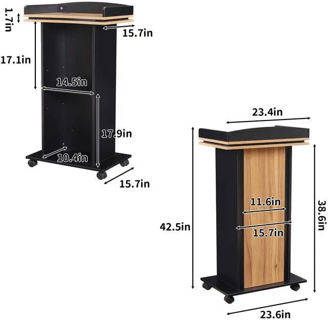 Alt view image 2 of 7 - Podium Stand,Wood Podium with Wheels,Lectern with Storage,Mic Stand Space,15MM Particle Board,Wooden Pulpit for Restaurants,Churches,Seminars and Schools