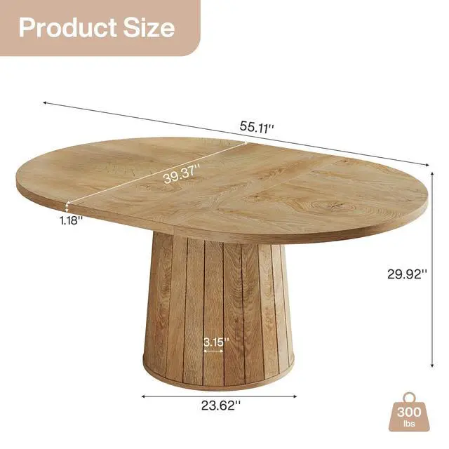 Alt view image 2 of 7 - 55.11" Oval Conference Table for 4-6 (Light Brown) | Rustic Meeting Table, Seminar Boardroom Furniture with Wood Base for Office Conference Room