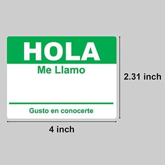 Alt view image 2 of 3 - Spanish Name Tags, Green, 4 x 2.3 inch, 100 Labels | Hola Me Llamo Badges, Stickers for Events Reunions Meet and Greets, Fabric Safe