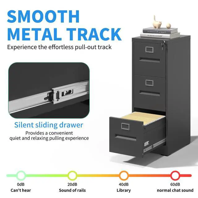 Alt view image 6 of 7 - 3 Drawer File Cabinet, Vertical File Cabinet with Lock, Metal Locking Filing Storage Cabinet for Home Office, Hanging Files for A4/ Legal/Letter, Assembly Required, Black
