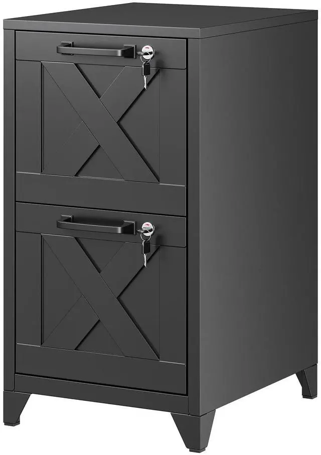 Main image of File Cabinet with Lock Vertical Filing Storage Cabinet Office Home Steel for Letter Size File Cabinet Locked,Assembly Required (Black, 2 Drawers-Metal Leg)