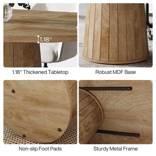 Alt view image 7 of 7 - 55.11" Oval Conference Table for 4-6 (Light Brown) | Rustic Meeting Table, Seminar Boardroom Furniture with Wood Base for Office Conference Room