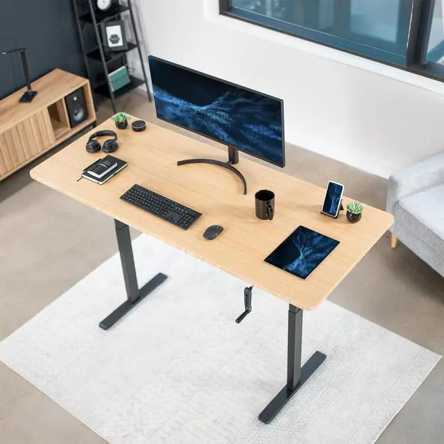 Alt view image 2 of 7 - Black Manual Height Adjustable Stand Up Desk Frame with Hand Crank System, Ergonomic Standing 2 Leg Workstation, DESK-V101M